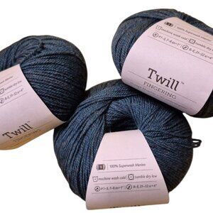 Twill Fingering Yarn, 3 Balls, 183 yds per ball, Color Voyage Heather